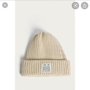 Beige UO 76 Stone Ribbed Beanie